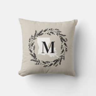 Louisiana Rustic Wreath Monogram Throw Kissen