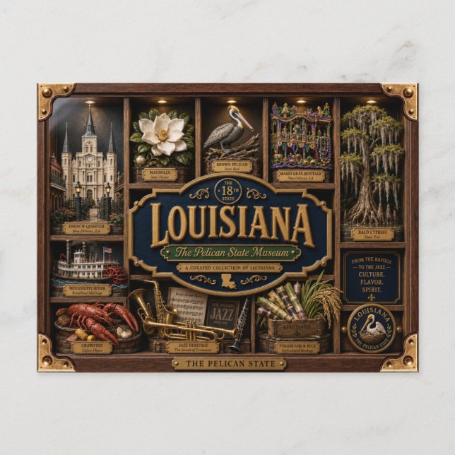 Louisiana Shadow Box 3D Figurine Staat Postkarte (Vorderseite)