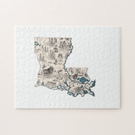 Louisiana Shaped Creole Vintag Picture Map Cajun Puzzle