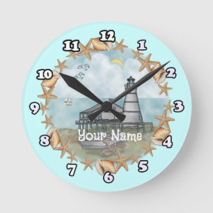 Louisiana Shells Leuchtturm-Uhr Runde Wanduhr