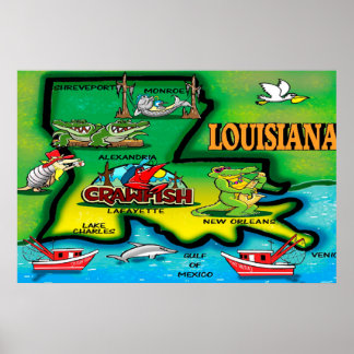 Louisiana Staat Cartoon Poster