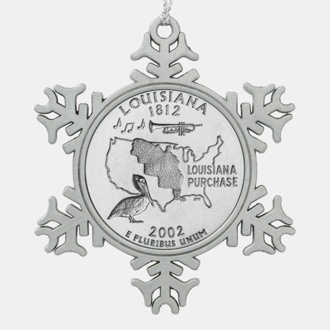 Louisiana Staat Quarter Schneeflocken Zinn-Ornament (Vorderseite)
