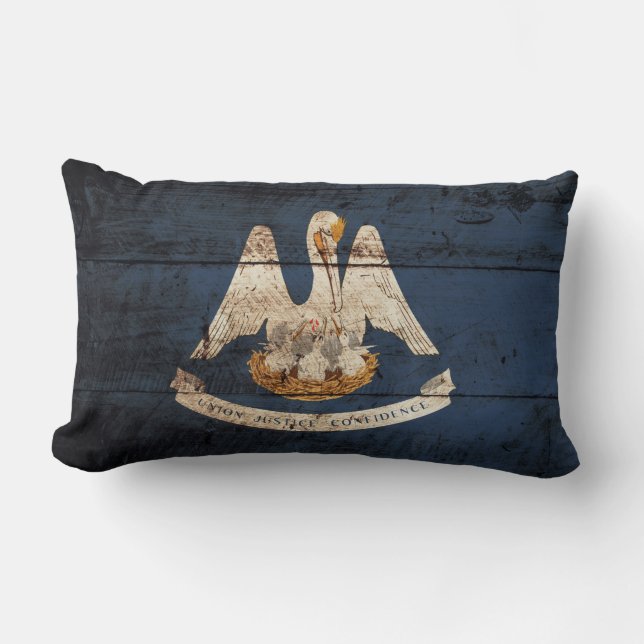 Louisiana-Staats-Flagge auf altem hölzernem Korn Lendenkissen (Vorderseite)