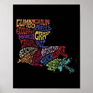 Louisiana State Map T-Shirt Mardi Gras Kreolisch C Poster