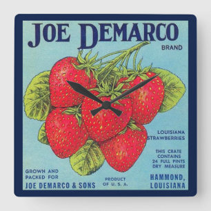 Louisiana Stawberry Crate Label Quadratische Wanduhr