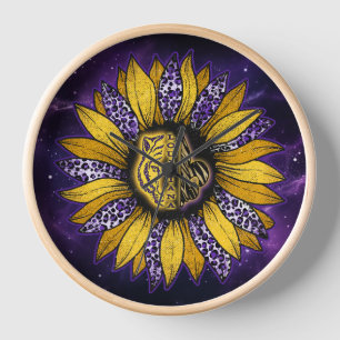 Louisiana-Tiger, Sonnenblumen-Fleur-de-Lis-Wanduhr Uhr