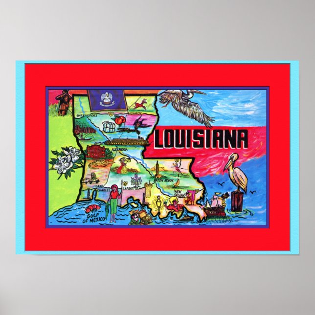 Louisiana Touristenkarte Poster (Vorne)
