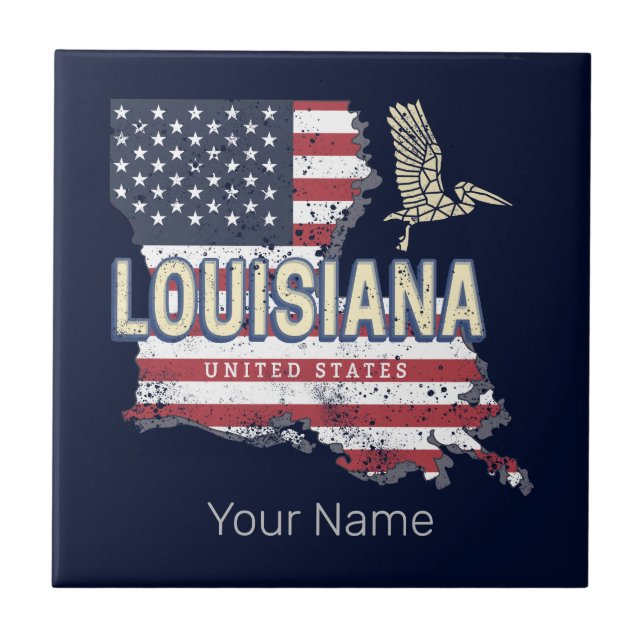 Louisiana United Staaten Retro Map Vintag USA Fliese (Vorderseite)