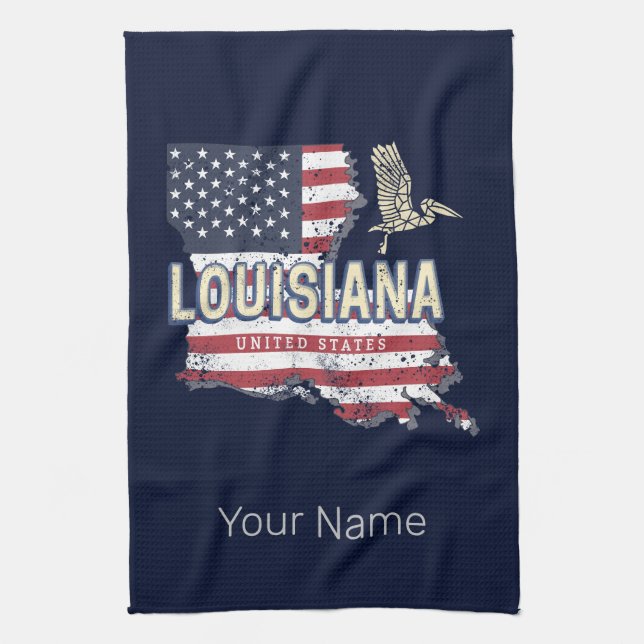Louisiana United Staaten Retro Map Vintag USA Geschirrtuch (Vertikal)