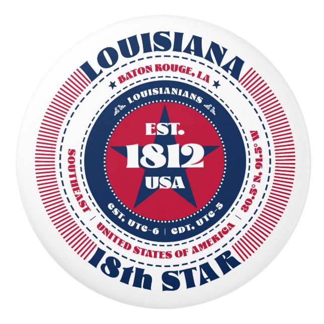 Louisiana US-Staat Red White Blue Typografy Keramikknauf (Vorderseite)
