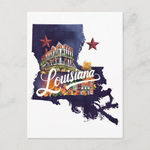 Louisiana USA State Vintage Wasserfarbe Postkarte