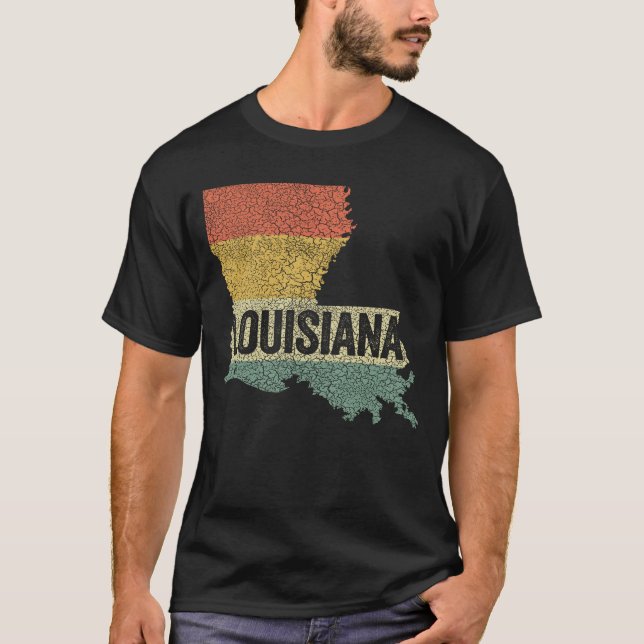 Louisiana Vintag Retro Sunset Staaten Map T-Shirt (Vorderseite)