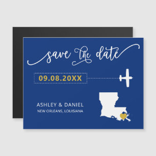 Louisiana Wedding Save the Date Card, Map Magneteinladung