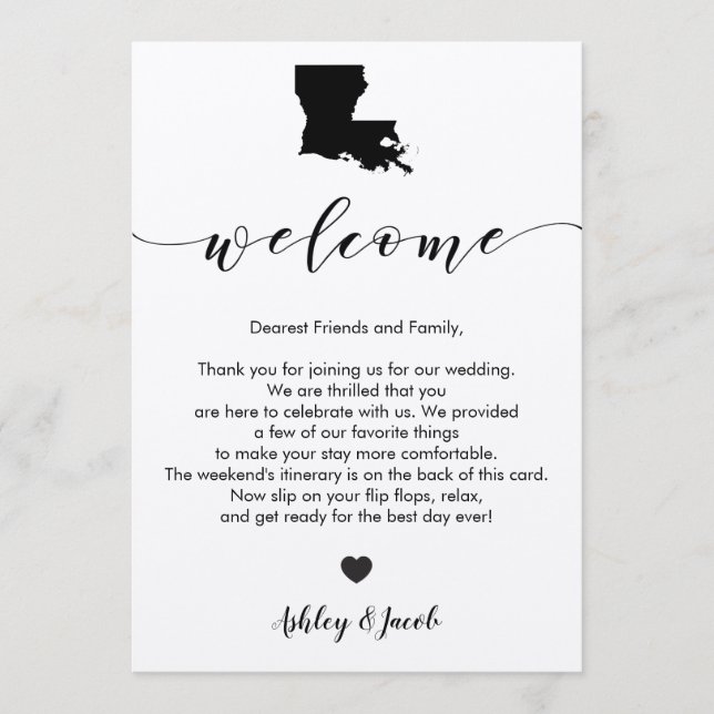 Louisiana Wedding Welcome Letter & Itinerary Card Programm (Vorderseite)