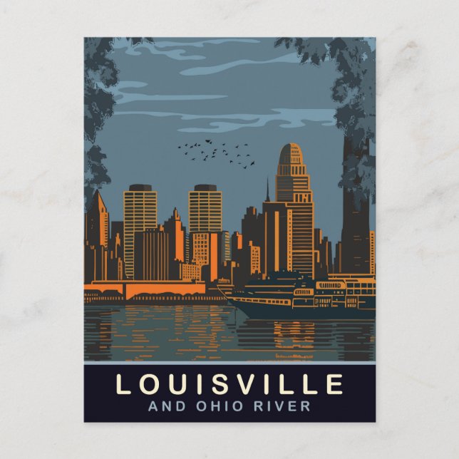 Louisville Skyline, Fluss Ohio, Reisen Postkarte (Vorderseite)