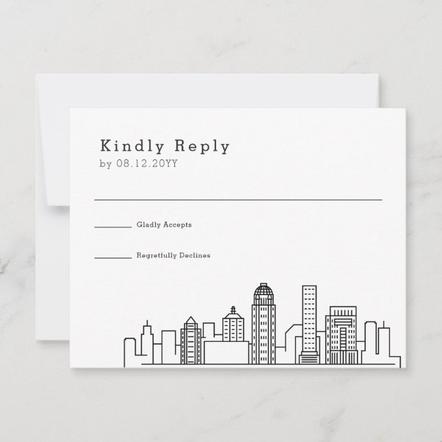 Louisville Wedding | Stilisierte Skyline-UAWG RSVP Karte (Vorderseite)