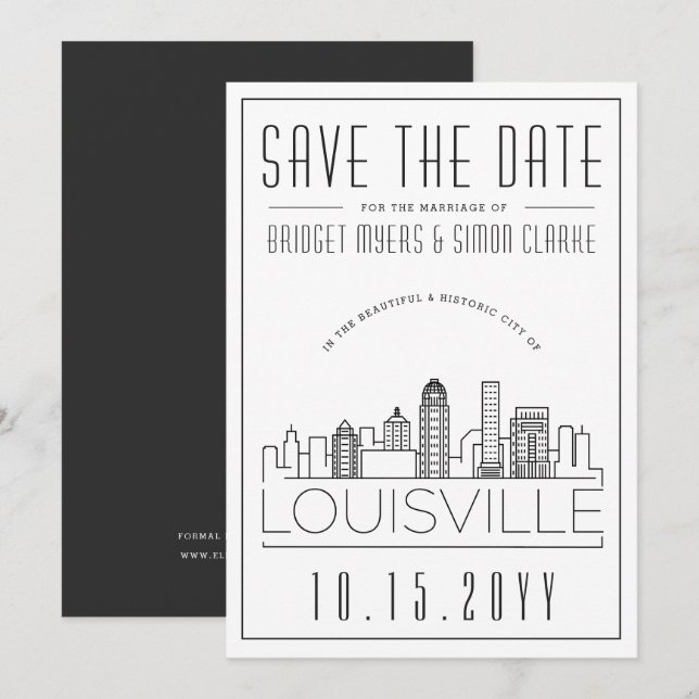 Louisville Wedding Stylized Skyline Save the Date Einladung (Vorne/Hinten)