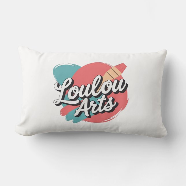 Loulou Arts Retro Pillow - Playful Pink Teal Brush Lendenkissen (Vorderseite)