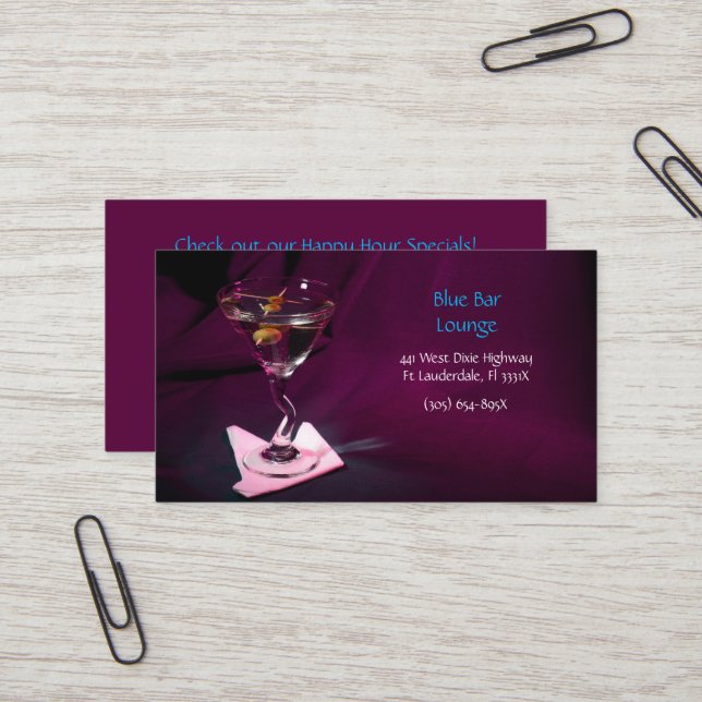 Lounge BlackBerry Martini Bar Business Card Visitenkarte (Vorderseite/Rückseite Beispiel)