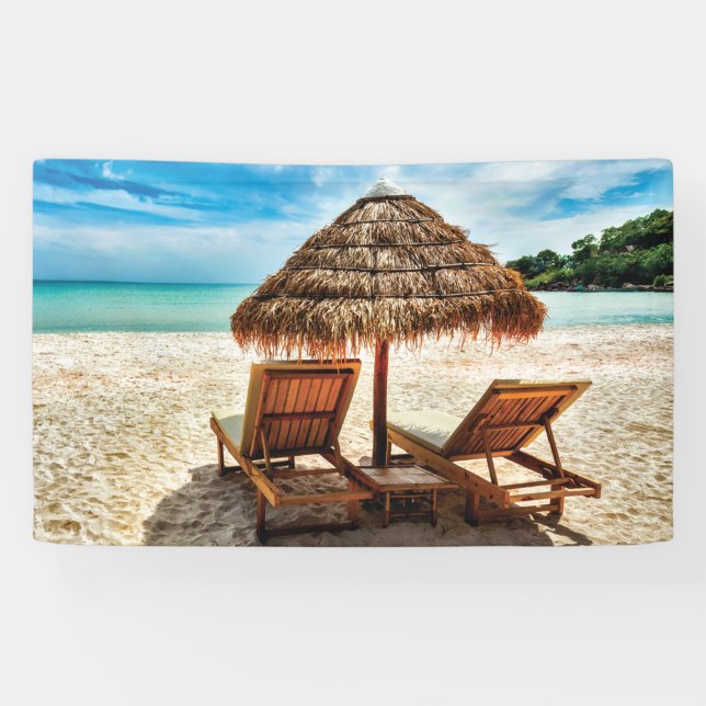 Lounge Chairs Beach throw Pillow Banner (Horizontal)