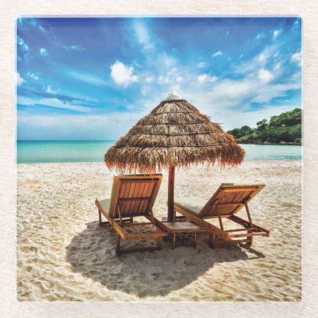 Lounge Chairs Beach throw Pillow Glasuntersetzer (Vorderseite)
