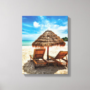 Lounge Chairs Beach throw Pillow Leinwanddruck