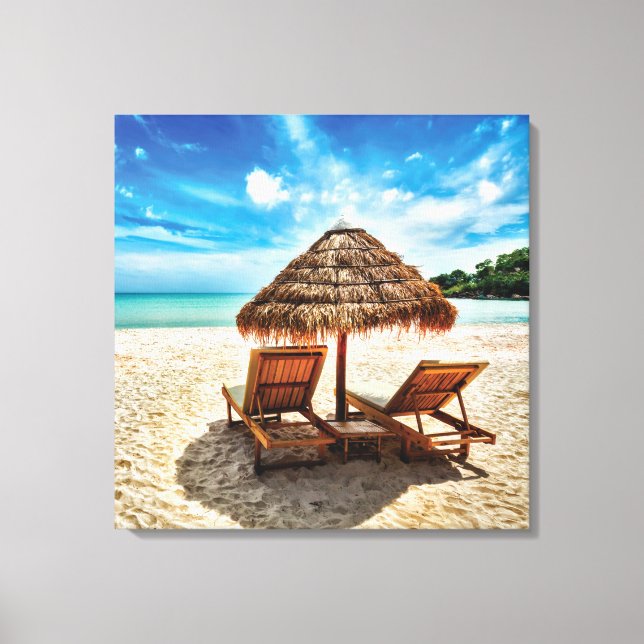 Lounge Chairs Beach throw Pillow Leinwanddruck (Vorderseite)