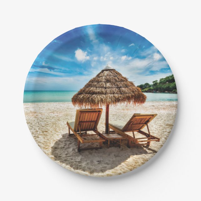 Lounge Chairs Beach throw Pillow Pappteller (Vorderseite)