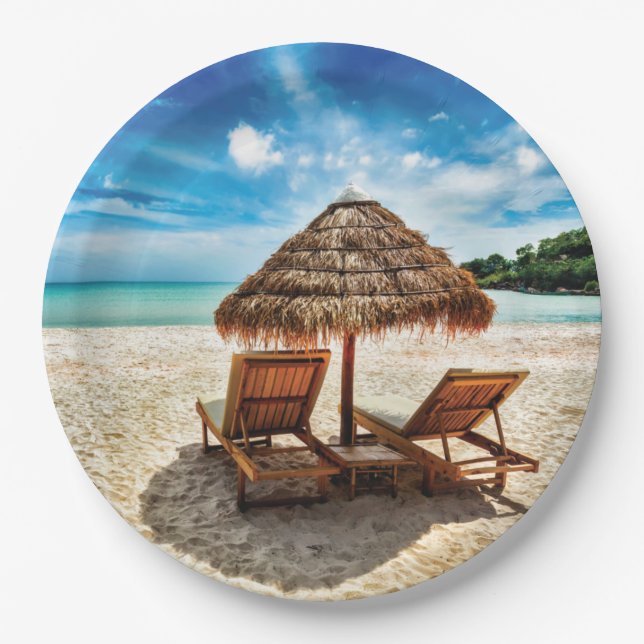 Lounge Chairs Beach throw Pillow Pappteller (Vorderseite)