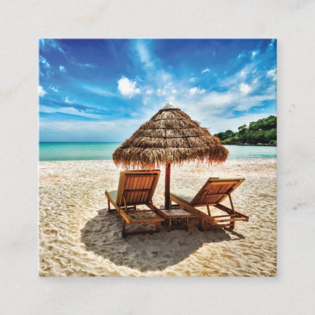 Lounge Chairs Beach throw Pillow Quadratische Visitenkarte (Vorderseite)