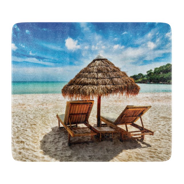 Lounge Chairs Beach throw Pillow Schneidebrett (Vorderseite)