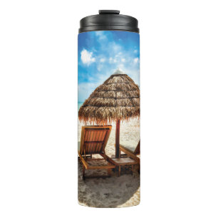 Lounge Chairs Beach throw Pillow Thermosbecher