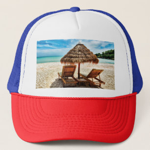 Lounge Chairs Beach throw Pillow Truckerkappe
