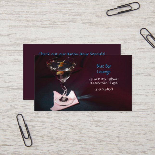 Lounge Dark Red Martini Bar Business Card Visitenkarte (Vorderseite/Rückseite Beispiel)