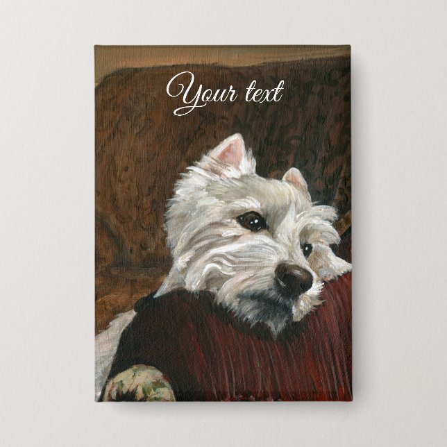 Lounging Westie auf Sofa Button (Vorderseite)