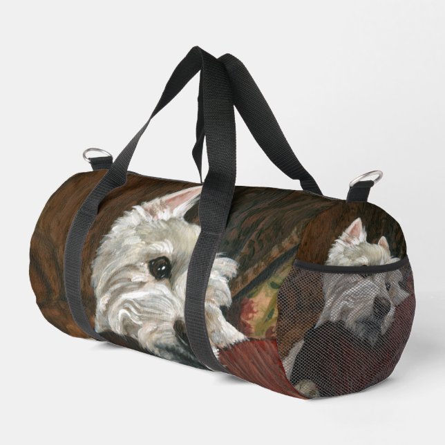 Lounging Westie auf Sofa Duffle Bag (Rechte Ecke)