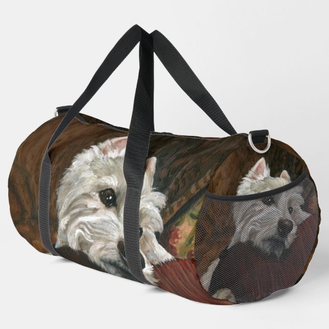 Lounging Westie auf Sofa Duffle Bag (Rechte Ecke)