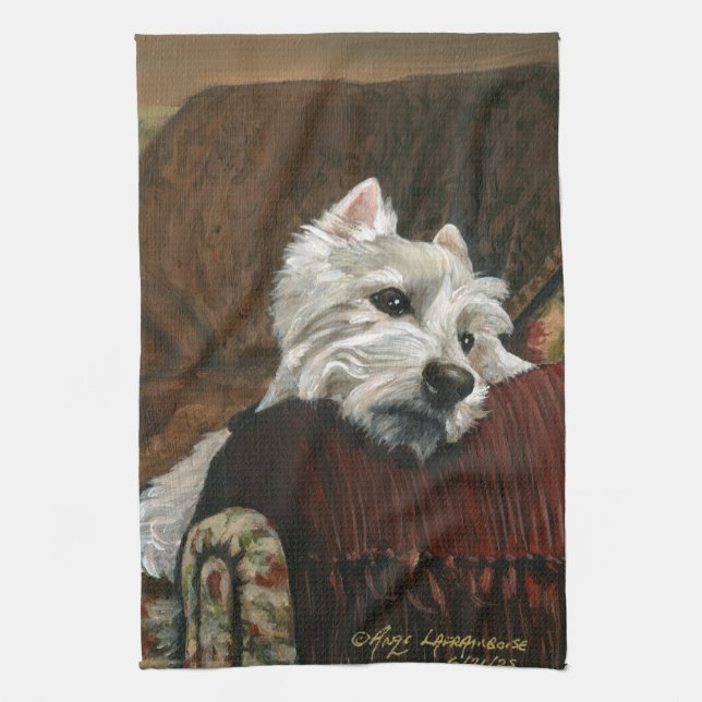 Lounging Westie auf Sofa Geschirrtuch (Vertikal)