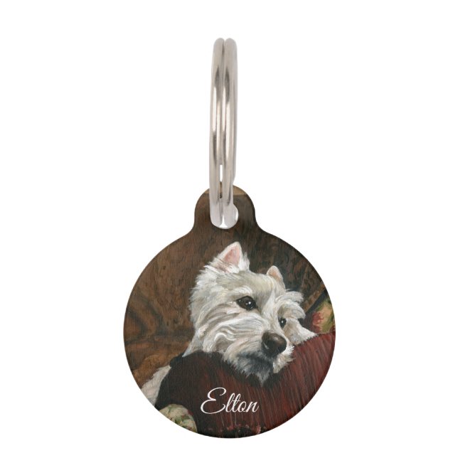 Lounging Westie auf Sofa Haustiermarke (Vorderseite)