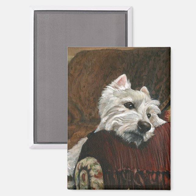Lounging Westie auf Sofa Magnet (Vorderseite/Rückseite)