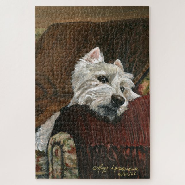 Lounging Westie auf Sofa Puzzle (Vertikal)