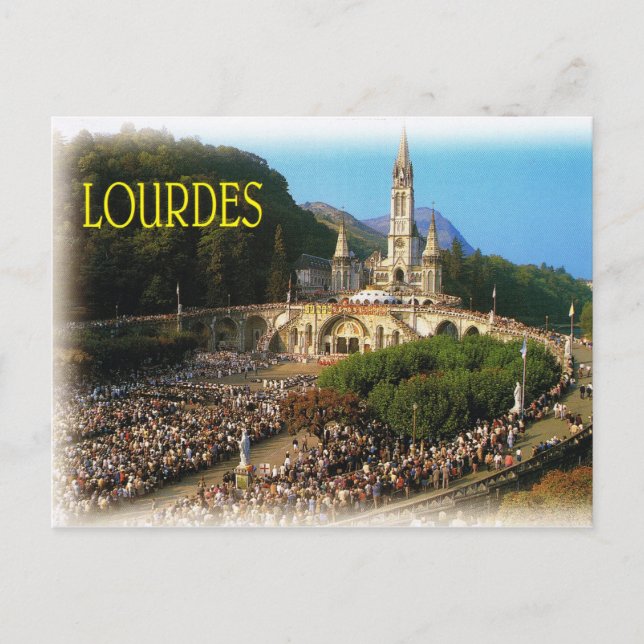 Lourdes, Pilger auf dem Rosarenplatz Postkarte (Vorderseite)