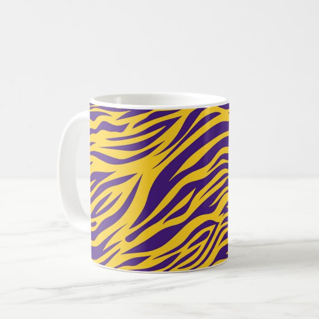Lousiana Tiger Stripes Lila und Gold Kaffeetasse (Vorderseite Links)