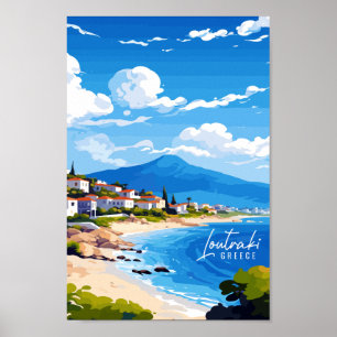 Loutraki Griechenland Vintage Reise Illustration Poster