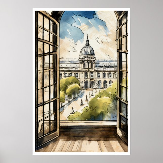 Louvre durch ein Fenster Poster (Vorne)