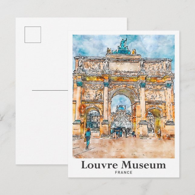 Louvre Museum Frankreich Wasserfarben Hand Dragee Postkarte (Vorne/Hinten)