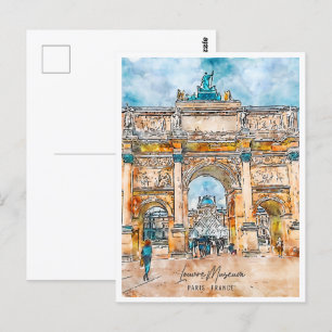 Louvre Paris Frankreich Reiseort Wasserfarbe Postkarte