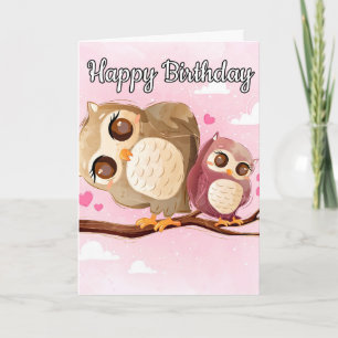Lovable Mama Owl & Baby Happy Birthday Karte