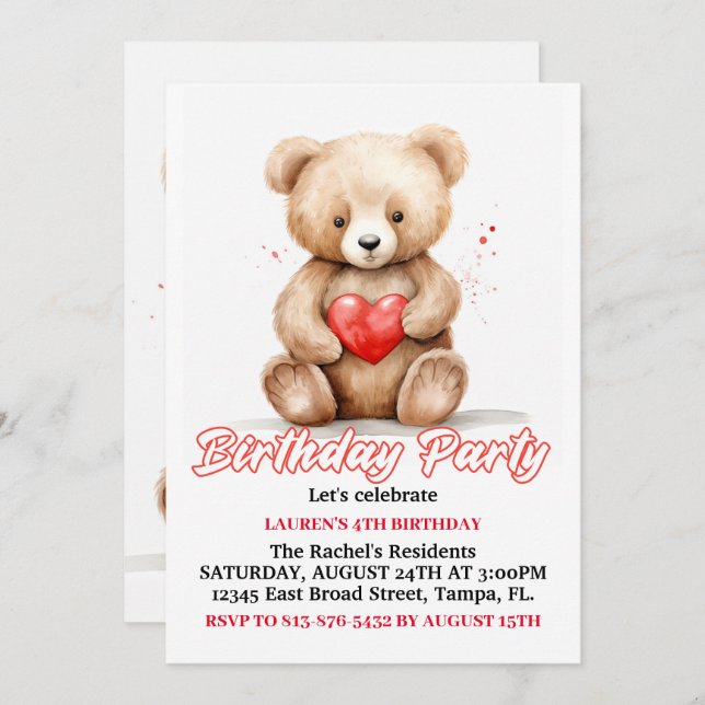 Lovable Teddy Bear Birthday Party Einladung (Vorne/Hinten)