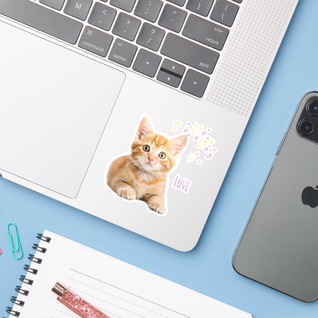 Loveかわいい猫ちゃんのカスタムカットビニールシール♡ Aufkleber (Laptop mit iPhone)